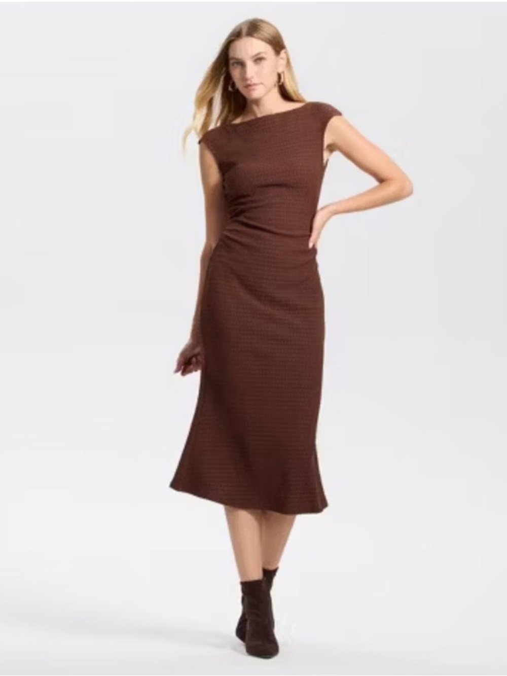 NWT A New Day Brown Cap Sleeve Midi Sheath Dress